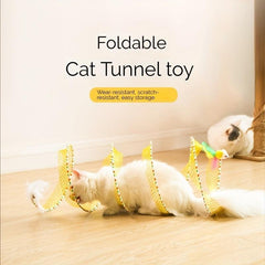 Foldable Cat Tunnel with Feather Teaser Toy for Endless Fun