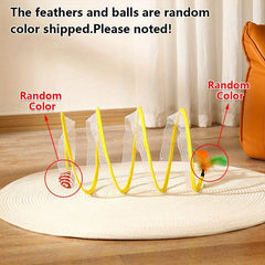 Foldable Cat Tunnel with Feather Teaser Toy for Endless Fun
