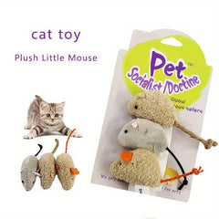 3 Pack Interactive Cat Toy Mouse Linen Kitten Feather Chew Toy