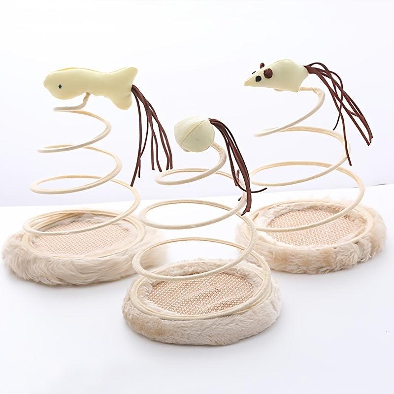 Indoor Cat Plush Toy With Spring Plate and Ball Teaser