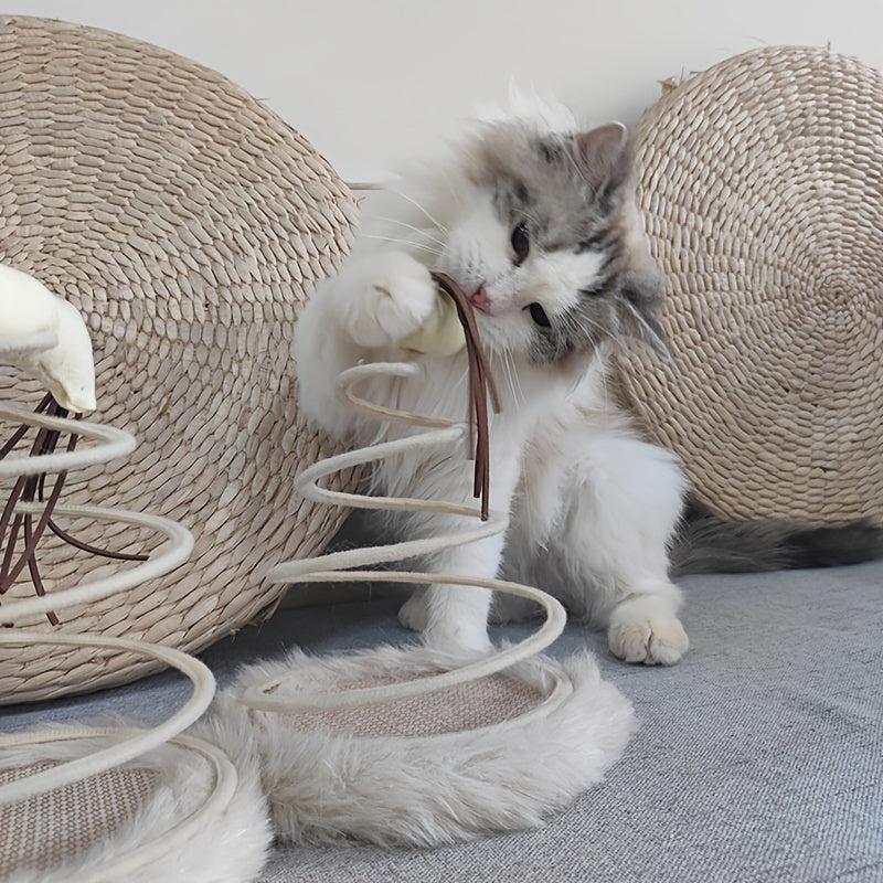 Indoor Cat Plush Toy With Spring Plate and Ball Teaser