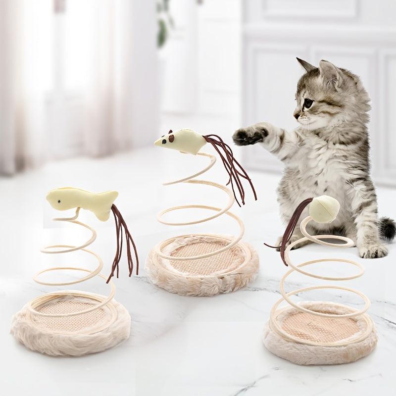 Indoor Cat Plush Toy With Spring Plate and Ball Teaser