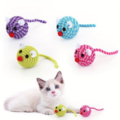 Plush Mouse Teaser Toy for Cats with Feather Rope Ball