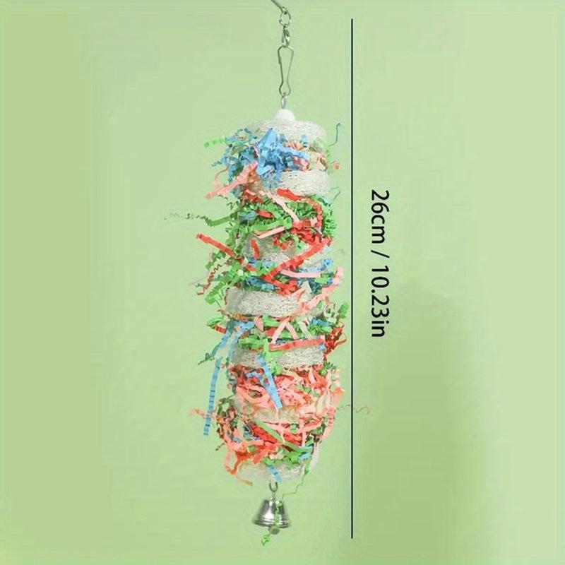 1pc Parrot Chew Toy With Bell Foraging Hanging Loofah Chewing Toys