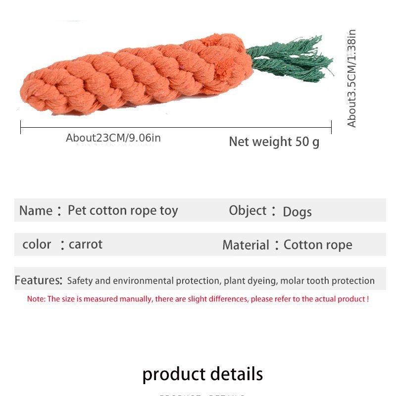 Bite-Resistant Dog Chew Toys for Small Dogs - Carrot Cotton Rope