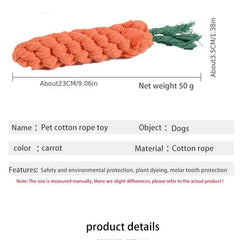 Bite-Resistant Dog Chew Toys for Small Dogs - Carrot Cotton Rope