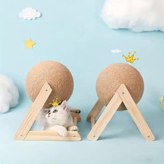 Natural Sisal Cat Scratcher Toy Ball Wooden Frame