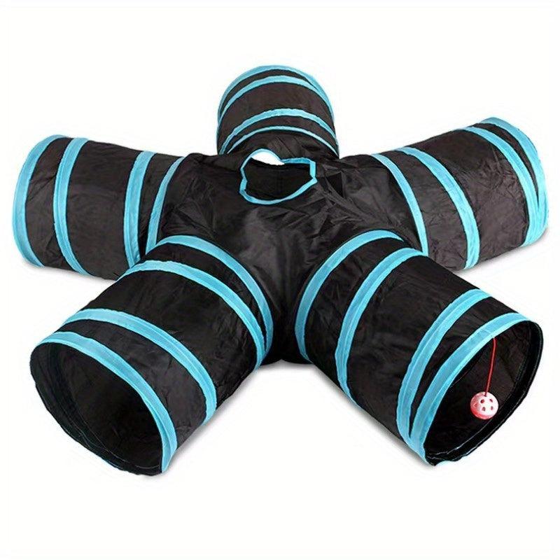 Collapsible Pet Tunnel with Hanging Bell Ball - Fun Toy for Cats and Kittens