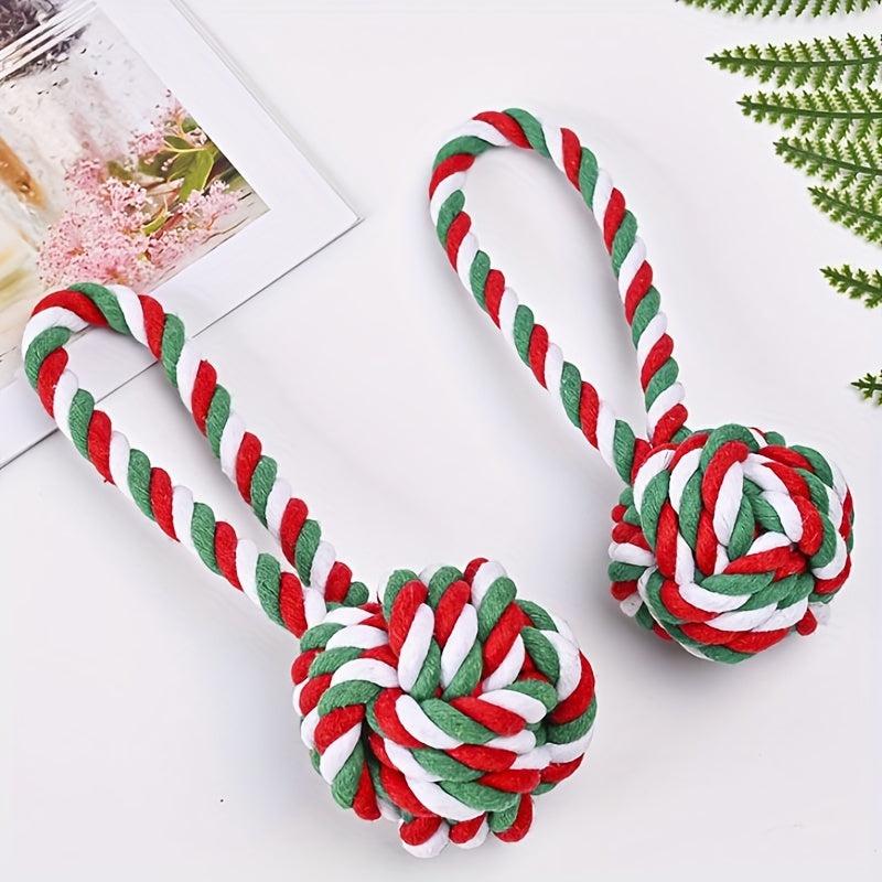 Christmas Dog Toy Red Green And Rope Knot Ball Pet Toy Supply