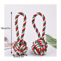 Christmas Dog Toy Red Green And Rope Knot Ball Pet Toy Supply