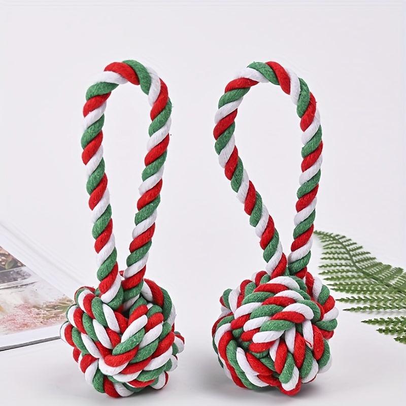 Christmas Dog Toy Red Green And Rope Knot Ball Pet Toy Supply