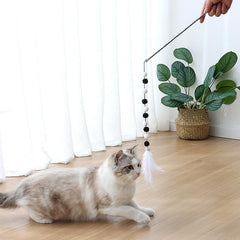 Interactive Cat Teaser Wand Toy Plush Balls Feather