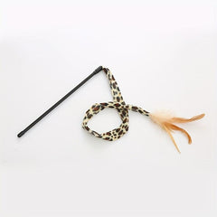 Interactive Cat Teaser Toy with Feathered Leopard Pattern Plush Stick