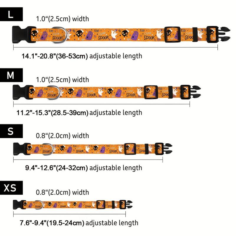 Halloween Dog Collar Pumpkin Bat Ghost Pattern Adjustable for Dogs