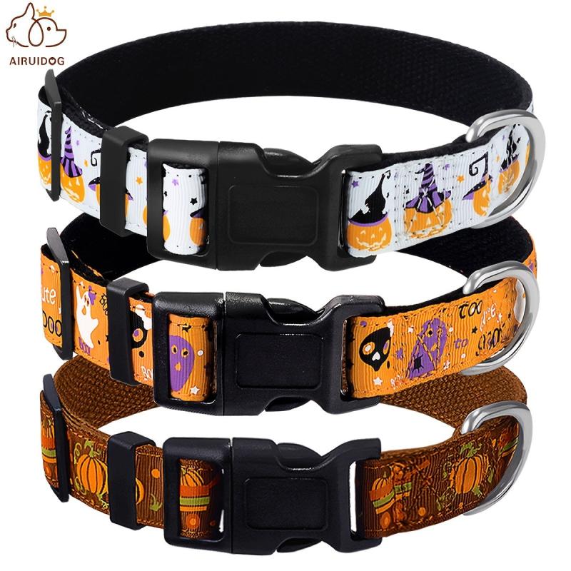 Halloween Dog Collar Pumpkin Bat Ghost Pattern Adjustable for Dogs