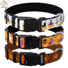 Halloween Dog Collar Pumpkin Bat Ghost Pattern Adjustable for Dogs