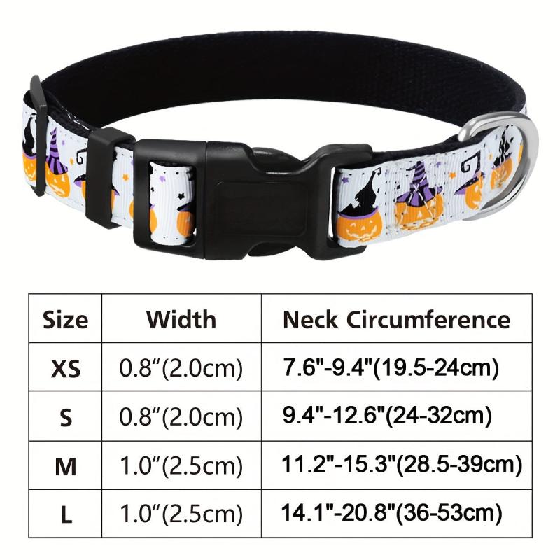Halloween Dog Collar Pumpkin Bat Ghost Pattern Adjustable for Dogs