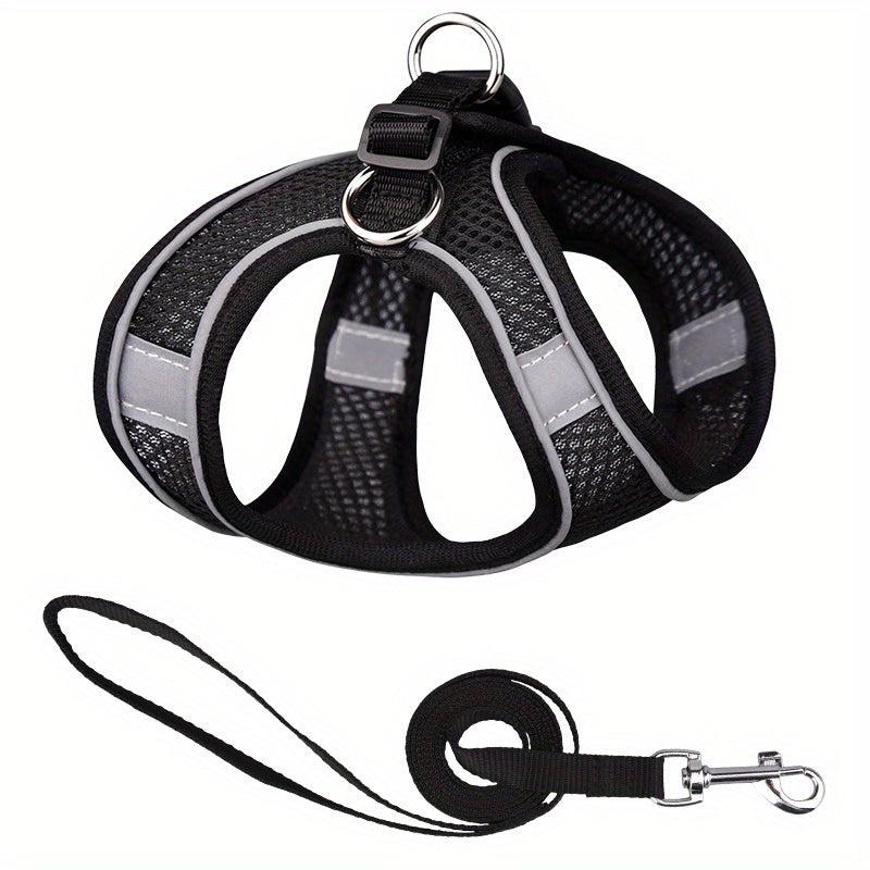 Reflective Mesh Pet Chest Strap w/ Traction Rope for Small & Medium Dogs