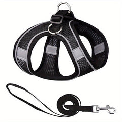 Reflective Mesh Pet Chest Strap w/ Traction Rope for Small & Medium Dogs
