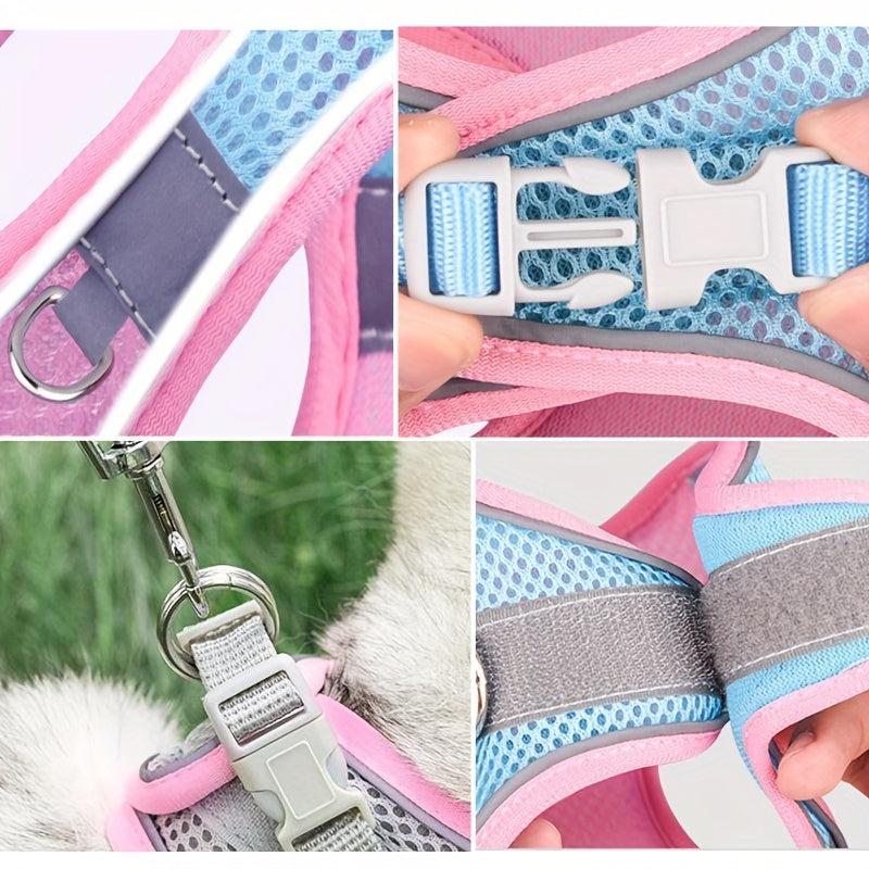Reflective Mesh Pet Chest Strap w/ Traction Rope for Small & Medium Dogs