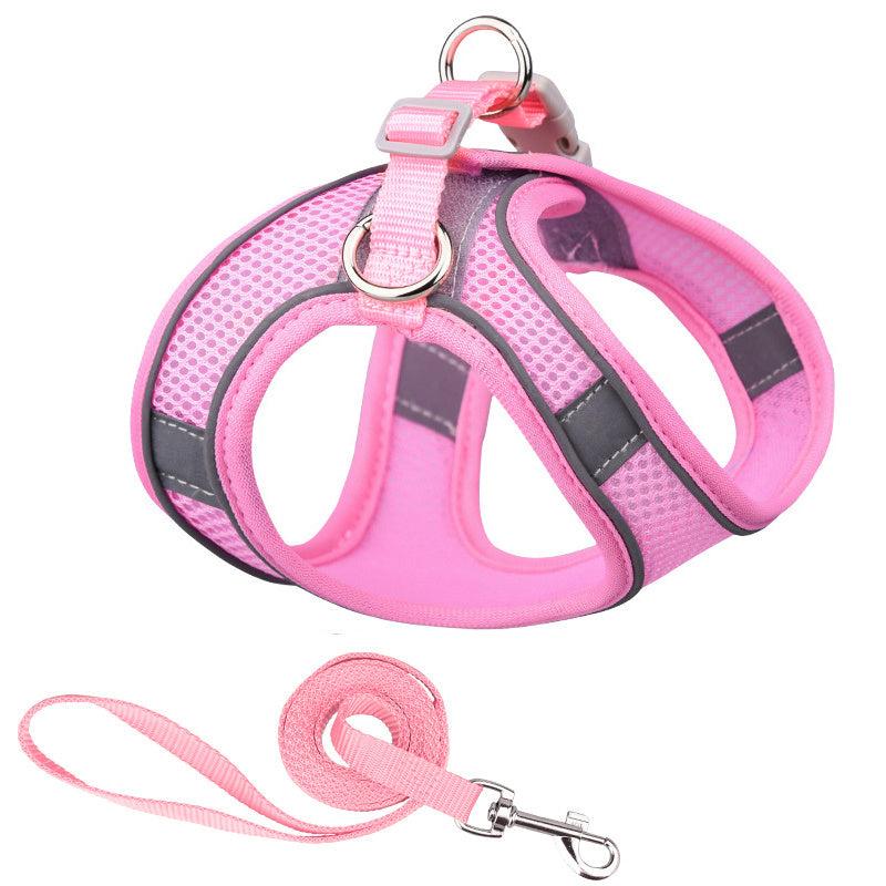 Reflective Mesh Pet Chest Strap w/ Traction Rope for Small & Medium Dogs