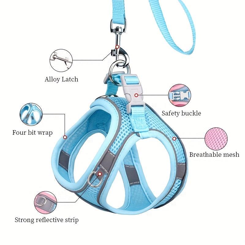 Reflective Mesh Pet Chest Strap w/ Traction Rope for Small & Medium Dogs