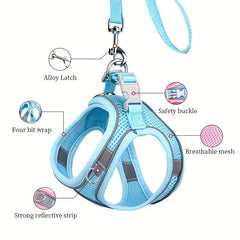 Reflective Mesh Pet Chest Strap w/ Traction Rope for Small & Medium Dogs