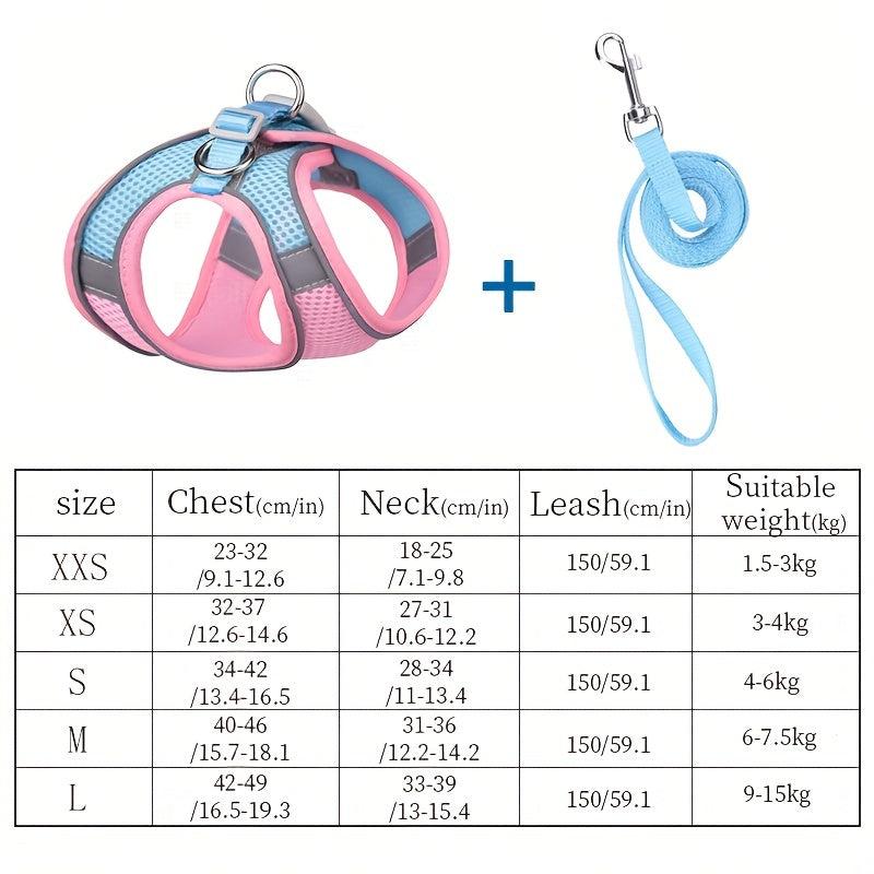 Reflective Mesh Pet Chest Strap w/ Traction Rope for Small & Medium Dogs