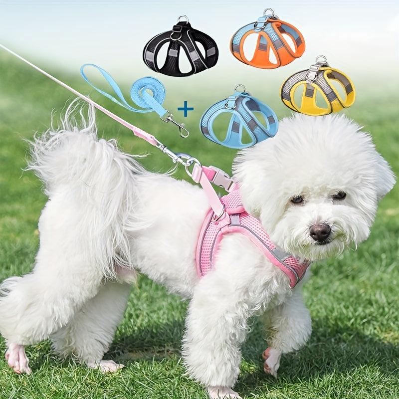 Reflective Mesh Pet Chest Strap w/ Traction Rope for Small & Medium Dogs