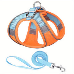 Reflective Mesh Pet Chest Strap w/ Traction Rope for Small & Medium Dogs