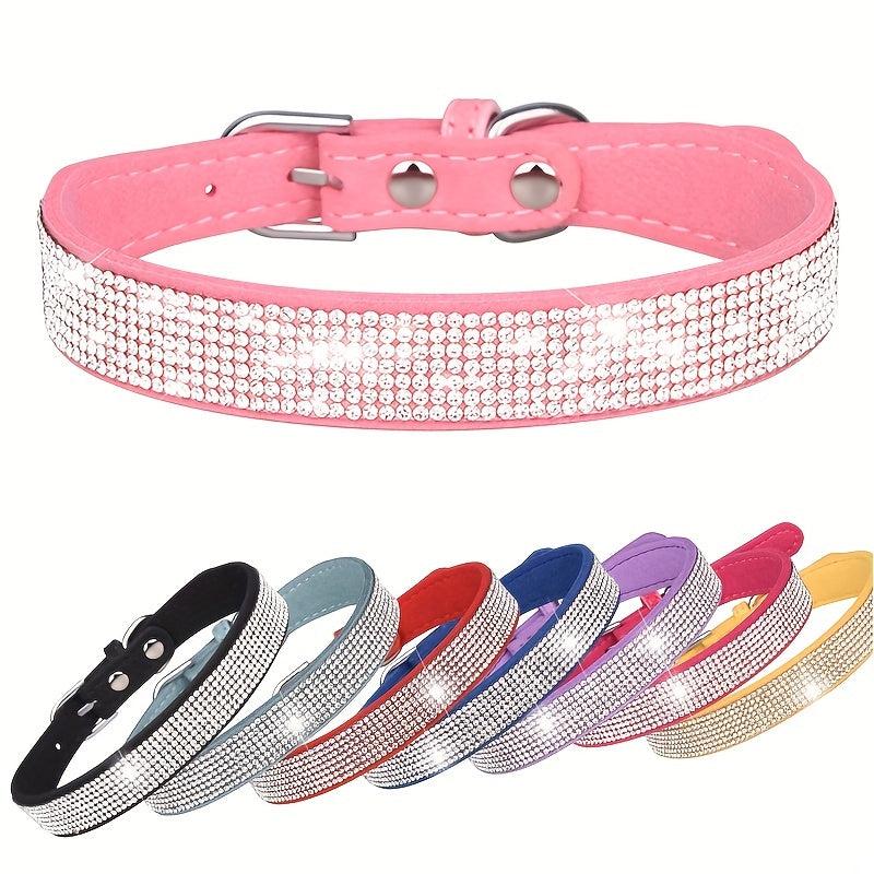 Sparkling Rhinestone Dog Collar Soft Leather Pet Puppy Collar