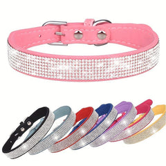 Sparkling Rhinestone Dog Collar Soft Leather Pet Puppy Collar