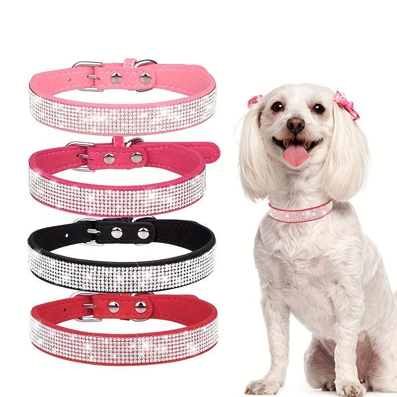 Sparkling Rhinestone Dog Collar Soft Leather Pet Puppy Collar
