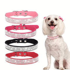 Sparkling Rhinestone Dog Collar Soft Leather Pet Puppy Collar