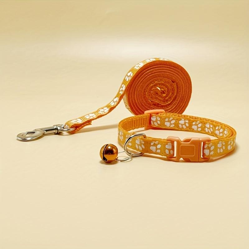 Adjustable Cat Collar With Bell Walking Dog Rope Multicolor