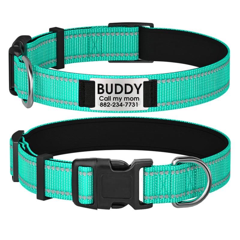 Reflective Personalized Dog Collar with Engraved Name Plate