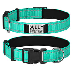 Reflective Personalized Dog Collar with Engraved Name Plate