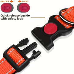Reflective Dog Collar Safety Buckle Adjustable Padded Nylon Pet Collar