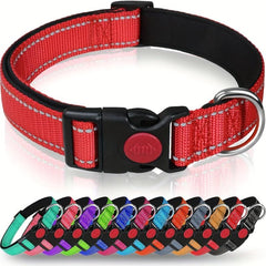 Reflective Dog Collar Safety Buckle Adjustable Padded Nylon Pet Collar