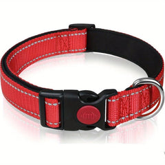 Reflective Dog Collar Safety Buckle Adjustable Padded Nylon Pet Collar
