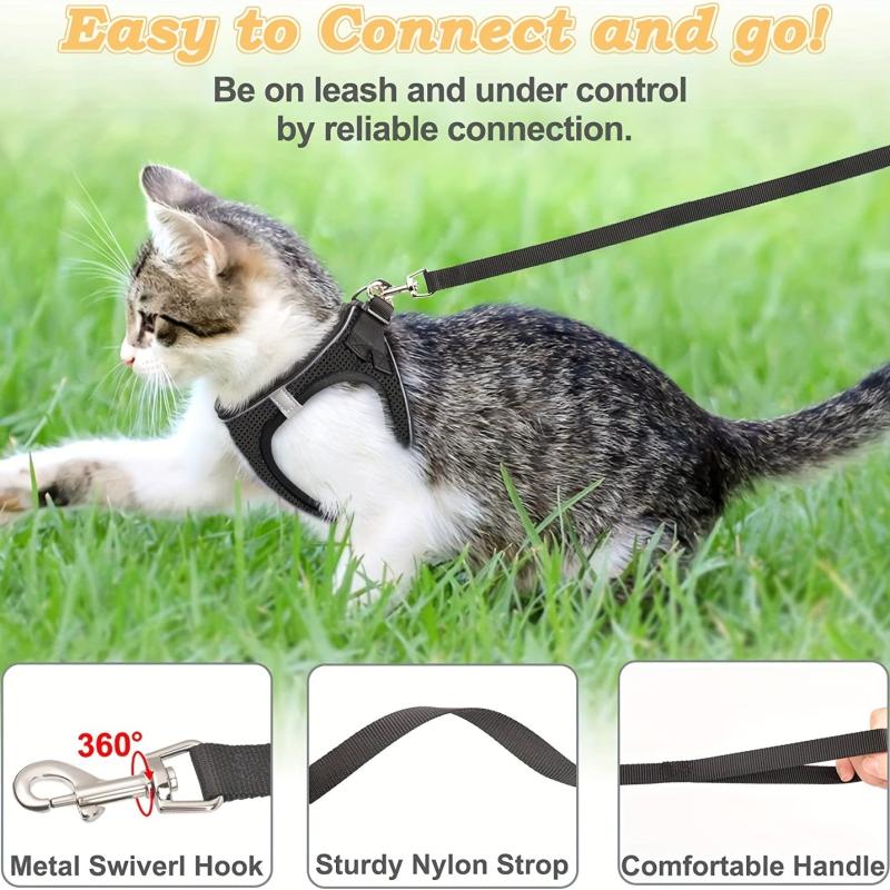 Escape Proof Cat Harness & Leash Set Reflective Soft Mesh Vest