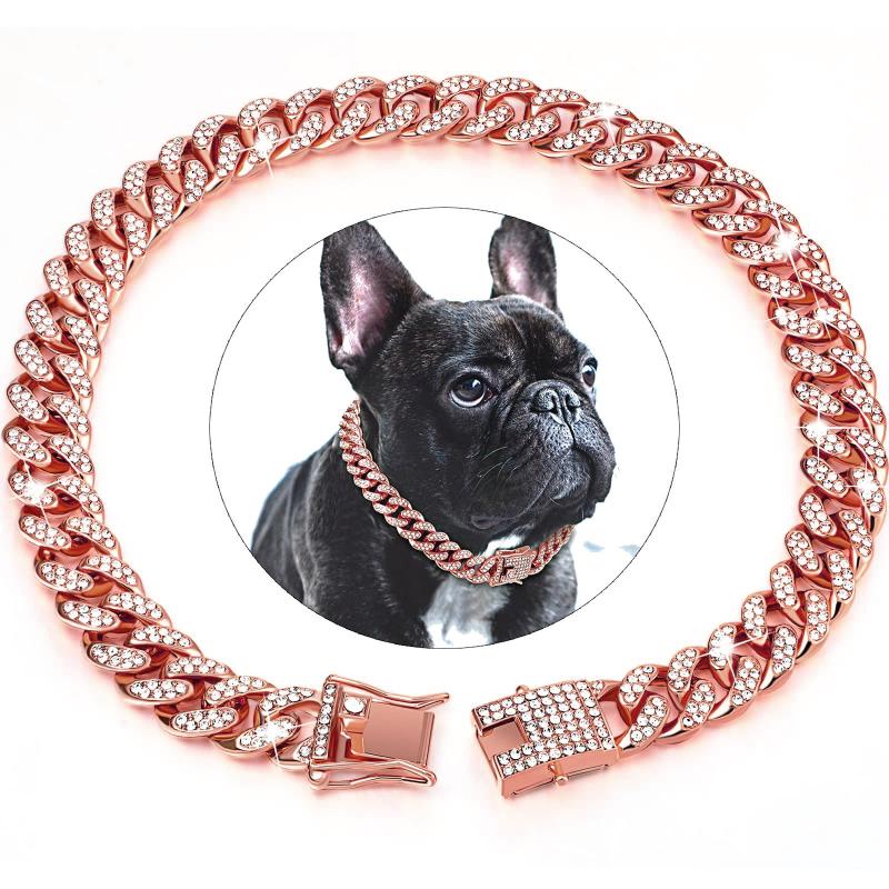 Diamondoid Dog Collar with Secure Metal Chain & Buckle