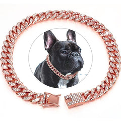 Diamondoid Dog Collar with Secure Metal Chain & Buckle