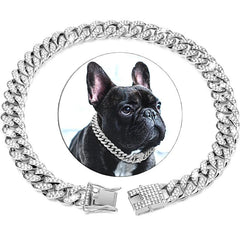 Diamondoid Dog Collar with Secure Metal Chain & Buckle