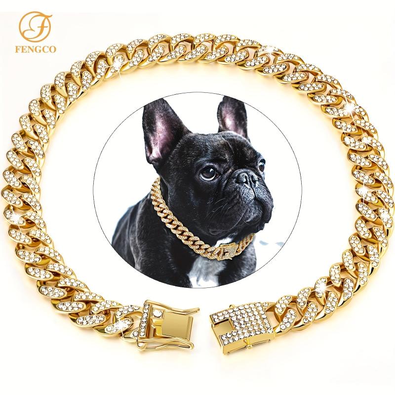 Diamondoid Dog Collar with Secure Metal Chain & Buckle