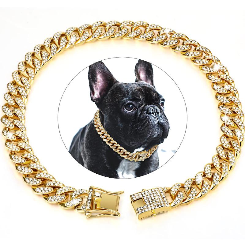 Diamondoid Dog Collar with Secure Metal Chain & Buckle