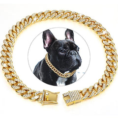 Diamondoid Dog Collar with Secure Metal Chain & Buckle