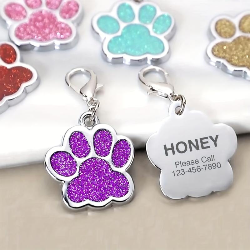 Custom Paw Print Dog Tag - Engraved Name ID Tag for Collar