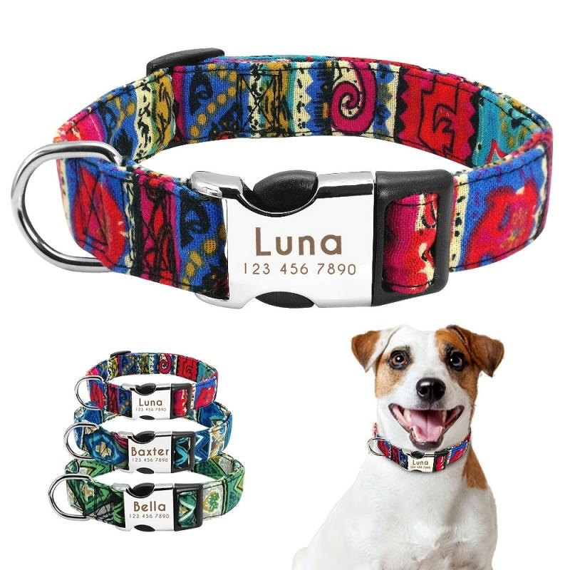 Personalized Nylon Pet Collar With Nameplate Tag - Small Medium Large Dogs