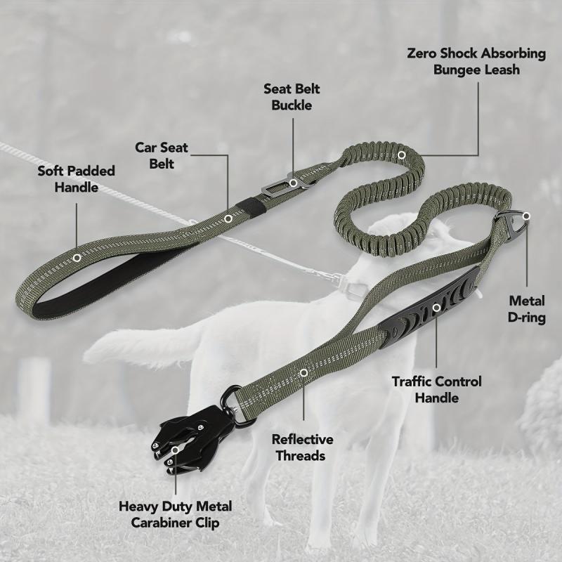 Reflective Bungee Dog Leash with 2 Mode Handles